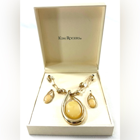 Kim Rogers Jewelry - Kim Rogers Gold-Tone Yellow Stone Pendant Necklace & Earrings Set NIB
